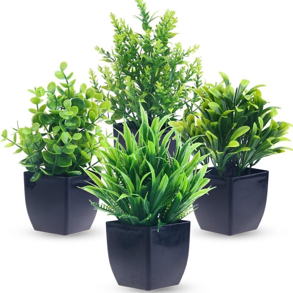 4 Pack Plants in Black Pot Mini Artificial Eucalyptus Potted Plant Small Fa
